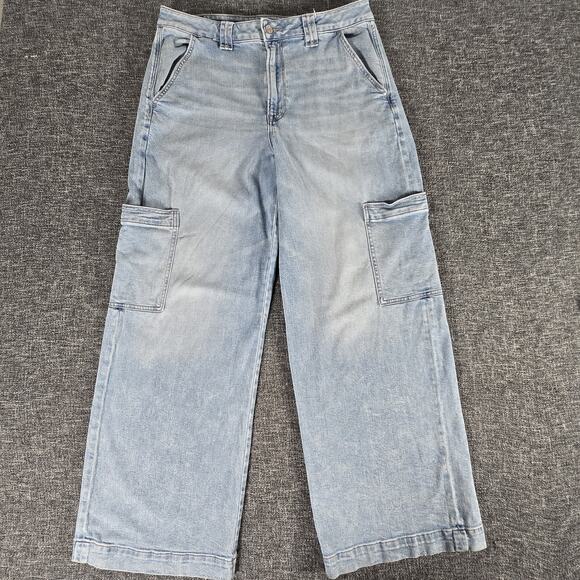 American Eagle Outfitters Denim - American Eagle Jeans Womens 12 Regular High Rise Baggy Wide Leg Light Blue Cargo
